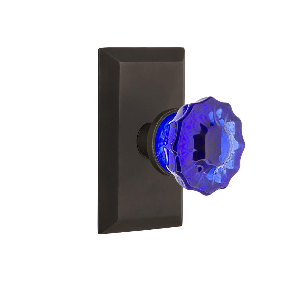 Nostalgic Warehouse STUCRC Colored Crystal Studio Plate Passage Crystal Cobalt Glass Door Knob in Oil-Rubbed Bronze